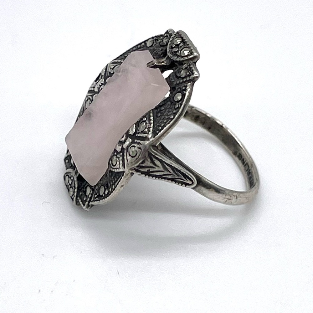 Rose Quartz 925 Sterling Silver Square Stone Ring - Picture 4 of 6